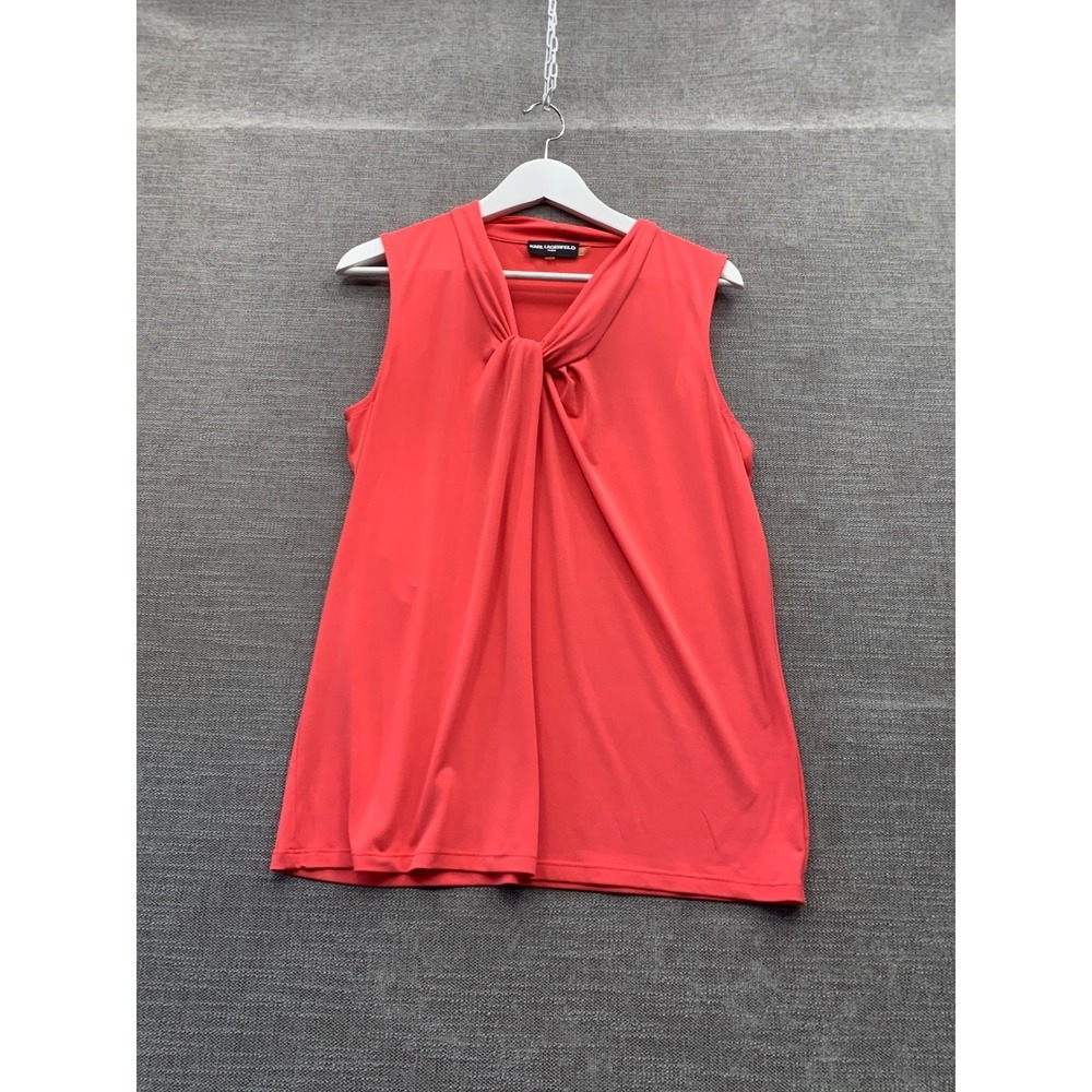 Karl Lagerfeld Paris Tank Top Women Medium Coral Pink Sleeveless Twist Knot Neck